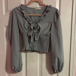 Chic Gray Ruffle Blouse